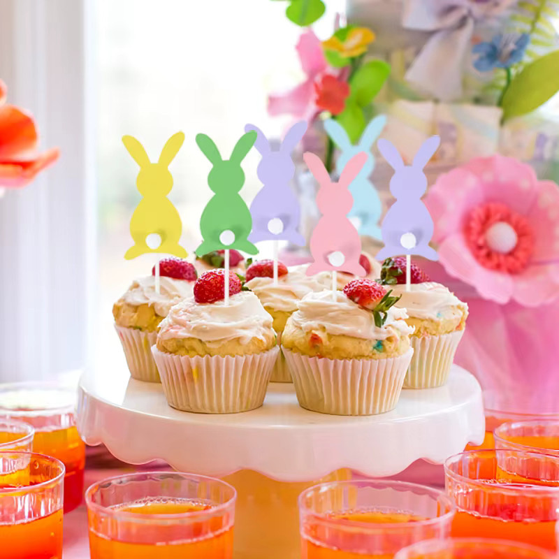 ZQCXLD 5er Set Bunte Oster Hasen Kuchen Topper für Cupcakes und Partydekoration, Mehrfarbig - Bild 2