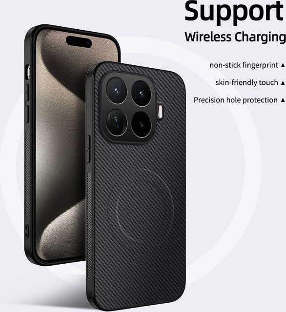 Magnetische Business Hülle für Xiaomi Mi 17T Pro aus PU-Leder mit Carbonfaser-Textur in Schwarz und Orange - Bild 1