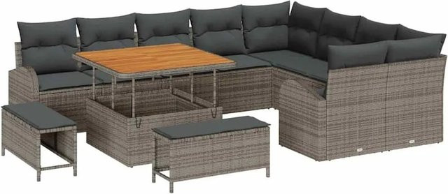 vidaXL Garten-Sofa-Set 12-teilig mit Kissen und Stauraumfunktion in Grau - Bild 1