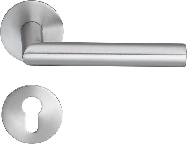 MeinTürgriff Drückergarnitur Toulouse mit Flachrosette in Edelstahl matt Silber, B/H: 160 x 160 mm, PZ 60 mm - Bild 1