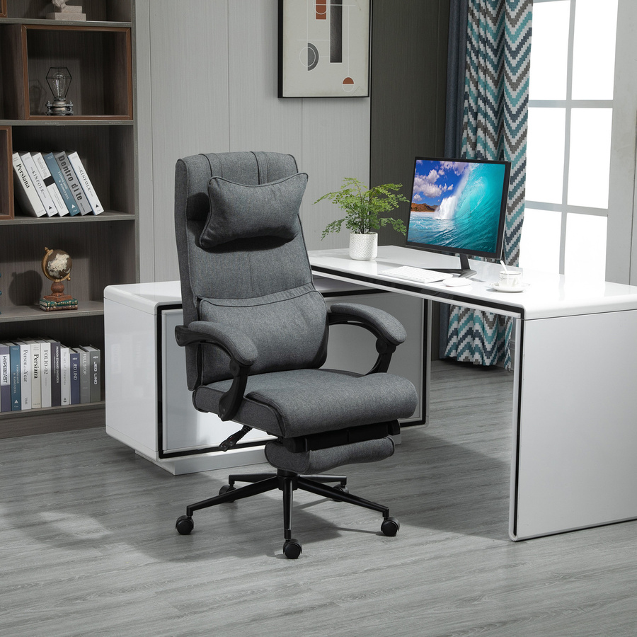 Vinsetto Ergonomischer Bürostuhl mit Fußstütze und Armlehnen in Grau, B/T/H: 66 x 69 x 115-123 cm, Aosom - Bild 2