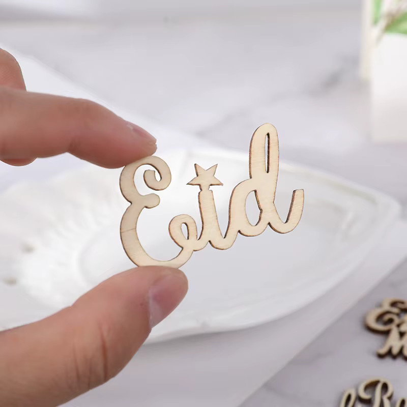 15 Stück Eid Mubarak Holz Chips ZQCXLD Ramadan Konfetti für DIY Handwerk und Tischdekoration - Bild 4