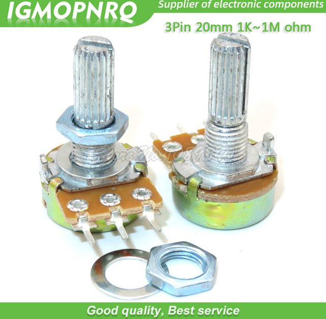 5 Stück WH148 3-Pin Potentiometer mit Mutter, Durchmesser 20 mm, Farbe Silber - Bild 1