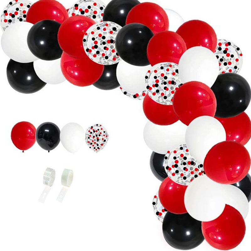 Luftballon Girlande Bogen Kit in Rot, Schwarz und Weiß mit Konfetti für Geburtstag, Zirkus, Casino oder Babyparty, 30,48 cm Durchmesser - Bild 1