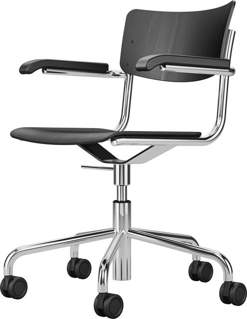 Thonet S 43 Dr Fdr Atelier Drehstuhl aus Stahlrohr in Schwarz mit Armlehnen - Bild 1