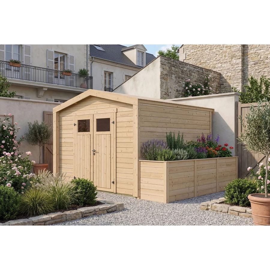 Weka Holz-Gartenhaus Killarney mit Satteldach in Natur Braun, B: 384 cm, T: 313 cm, H: 246 cm - Bild 2
