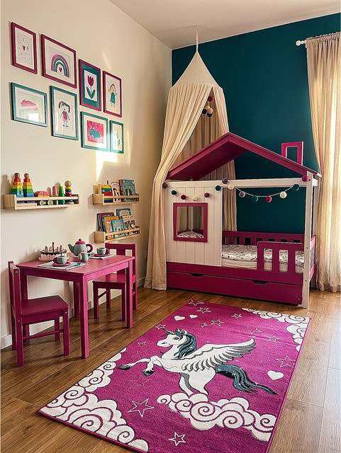 Kinderteppich Kadima Design von CASOLA in Pink, Kurzflor, B: 80 cm, T: 150 cm - Bild 1