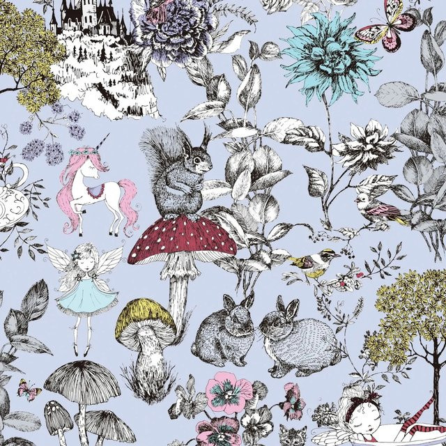 Profhome Kindertapete Blumen Motiv Matt Blau Schwarz Weiß Rot Non-Woven Breite: 0,53 m, Länge: 10,05 m - Bild 1