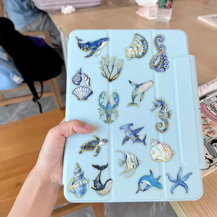 50 Stück Marine Organismus PET Aufkleber in Gold mit Fisch und Muschel Motiven für DIY Dekorationen - Bild 2