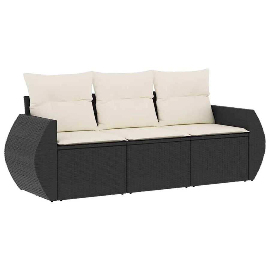 vidaXL 3-tlg Garten-Sofagarnitur in L-Form aus schwarzem Poly-Rattan mit Sitzkissen und Stauraum - Bild 2