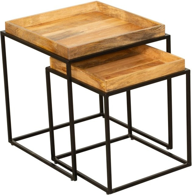 DELUKE Beistelltisch GERD 2er Set aus Mangoholz in Van Dyck Braun, B/T/H: 55 x 55 x 55 cm - Bild 1