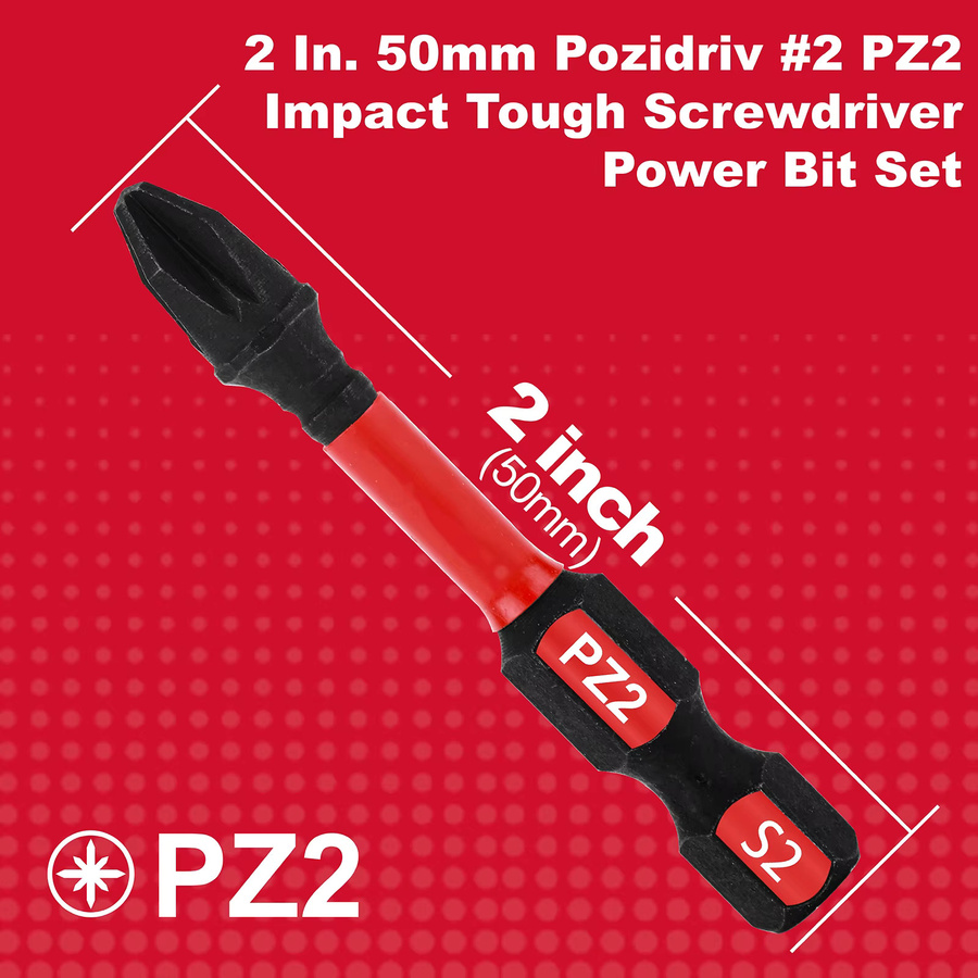 Rafford Impact Tough Schraubendreher Bits Set PZ2 Pozidriv aus S2-Legiertem Stahl, 2 Zoll - Bild 2