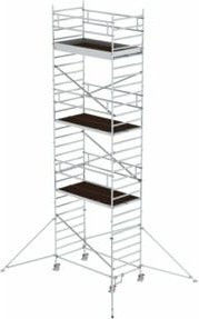 MUNK Rollgerüst aus Aluminium in Silber mit Ausleger und Doppel-Plattform, B/T: 135 x 245 cm, Plattformhöhe: 7,35 m - Bild 1