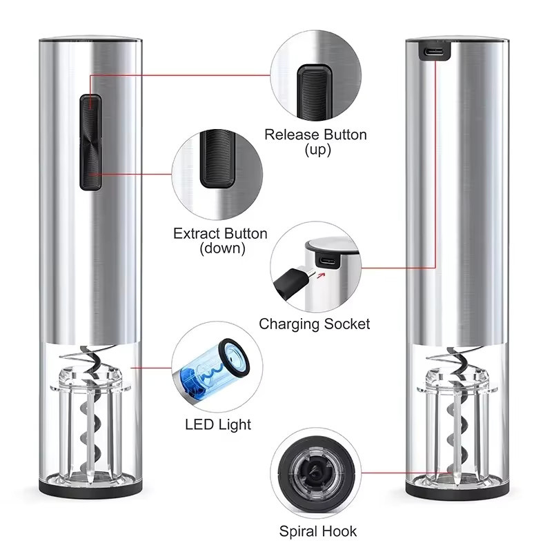 Venlohome 4-in-1 Elektrisches Weinöffner-Set in Weiß und Silber aus Edelstahl mit Folienschneider, Ausgießer, Vakuumstopfen und Aufbewahrungsbasis - Bild 6
