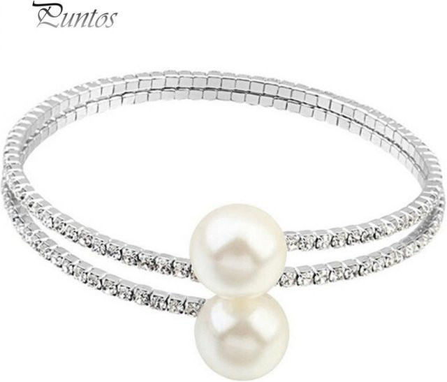 Mehrschichtiges Wickelarmband, Faux Perle, Kristall, Weiß, Damen - Bild 1