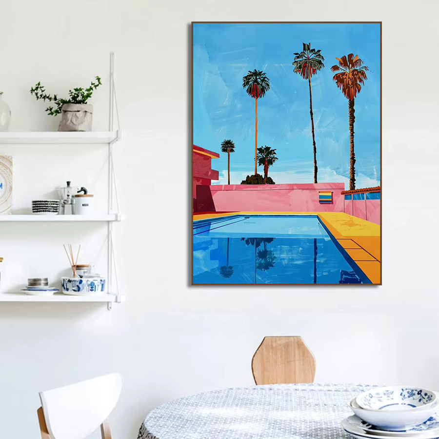 Pop-Art Meereslandschaft Poster von Potdemiel als Leinwanddruck in Pink und Multicolour mit tropischen Palmen und Pool-Motiv zur modernen Wanddekoration - Bild 2