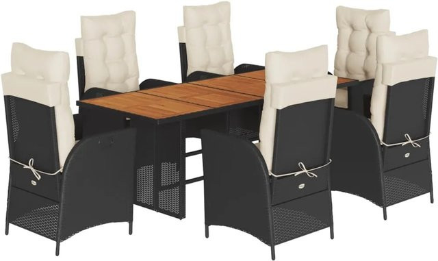vidaXL 7-tlg Garten-Essgruppe aus Poly-Rattan und Akazienholz in Schwarz mit Kissen - Bild 1