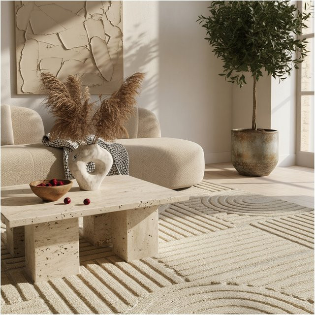 Kadima Design Teppich RIGI Hochflor in Beige im Skandi-Boho-Stil mit High-Low-Effekt, Breite: 60 cm, Länge: 110 cm - Bild 1