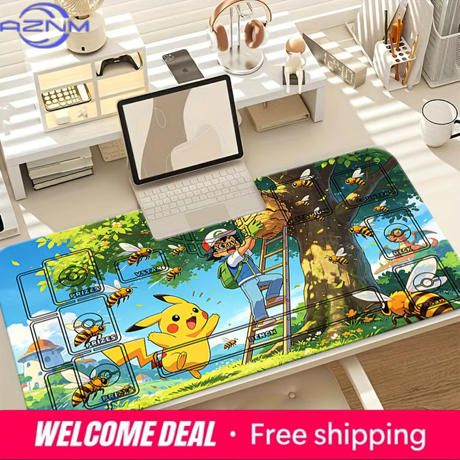 Potdemiel Pokemon TCG Spielmatte Ash Pikachu Beehive Tree Adventure Design, rutschfeste Gaming-Mausunterlage, mehrfarbig - Bild 4
