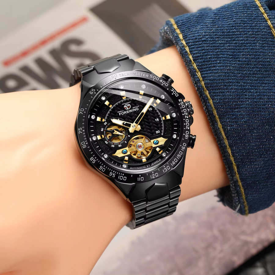 Forsining Armbanduhr Automatik, Edelstahl, Diamant, Schwarz, Herren - Bild 1