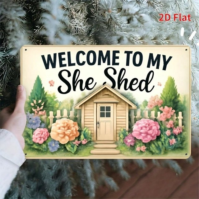 CIFBUY Metallschild Welcome to My She Shed Rustikale Bauernhaus Wanddekoration für Innen und Außen - Bild 1