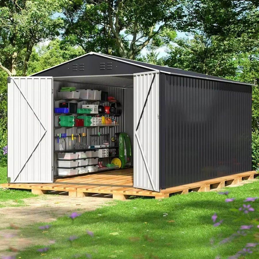 Moderner Gartenschuppen aus Metall mit aktualisierter Rahmenstruktur für die Lagerung im Freien, B/T/H: 353,05 x 194,56 x 235,96 cm - Bild 2