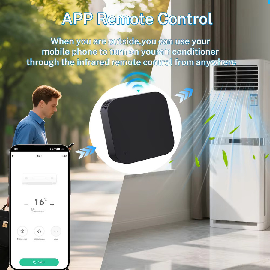 Tuya Temperatur-Feuchtigkeitssensor mit IR-Fernbedienung in Schwarz, WiFi Smart Home Steuerung via SmartLife App für TV und Klimaanlage, kompatibel mit Yandex Alexa - Bild 2