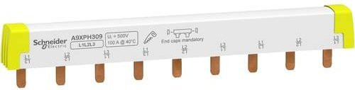 Schneider Electric A9XPH309 Phasenschiene, 5 Stück, Weiß und Gelb - Bild 1