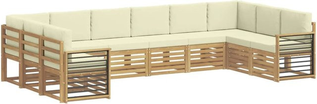 vidaXL Ecksofa Set in Weiß und Beige aus Polyester mit Kissen und Akazienholz-Gestell - Bild 1