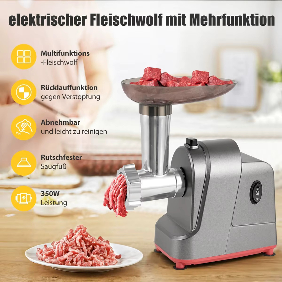 Fatabeta Elektrische Fleischmühle und Küchenmaschine in Silber mit 3 Edelstahlplatten und Wurstfüller - Bild 2