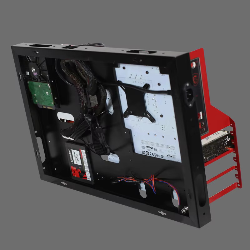 Heltboks Wandmontiertes PC-Gehäuse Offenes horizontales Computergehäuse für ATX und MATX Motherboard in Schwarz - Bild 1