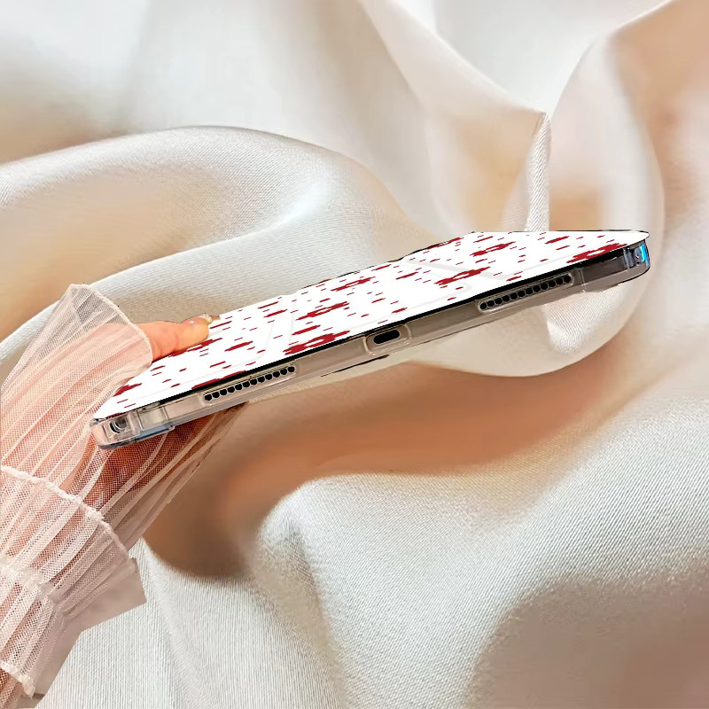 Retro Tablet-Hülle für Apple iPad Pro 10/11 Zoll und iPad Air 3/4/5 in Rot mit weißen Tupfen und Blumenmuster - Bild 2