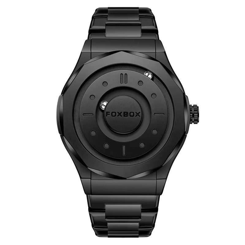 FOXBOX Armbanduhr, Quarzuhr, Edelstahl, Leder, Herren, Schwarz, Silber - Bild 5