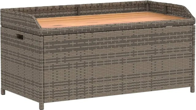 furnicato Gartenbank mit Stauraum aus Akazienholz und PE-Rattan in Grau, B/T/H: 100 x 50 x 52 cm - Bild 1
