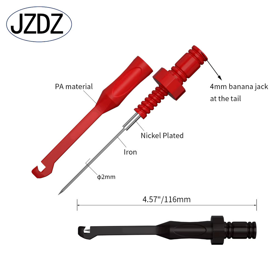 JZDZ Multimeter-Messleitungen-Set mit Krokodilklemmen, Testpinzette, Draht-Piercing und hinterem Sondenstift in Rot - Bild 2