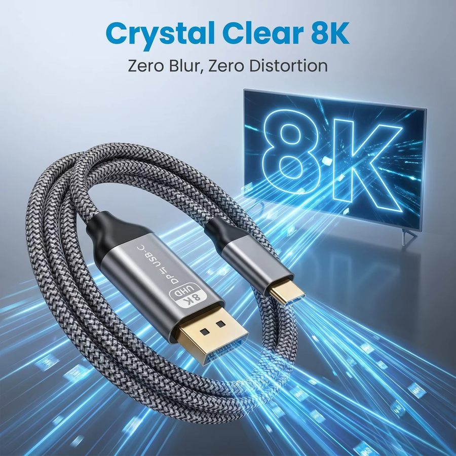 LccKaa Bidirektionales USB-C auf DisplayPort 1.4 Kabel, 8K@60Hz Typ-C auf DP Adapter Konverter, Länge: 1,8 m - Bild 3