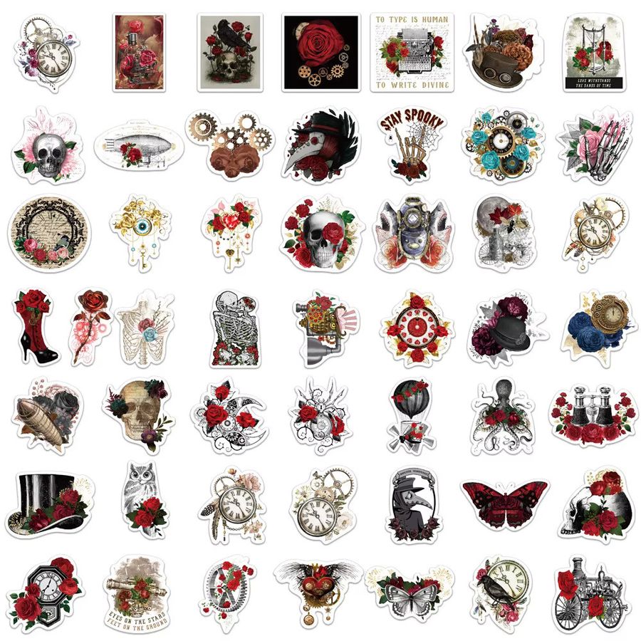 50-teiliges Set wasserfeste Steampunk Rose Graffiti Vinyl-Aufkleber in Multicolor von AnimeWorlds Store - Bild 3