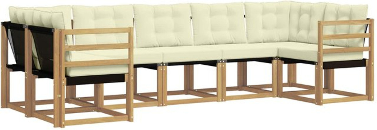 7-teilige Outdoor-Sofagarnitur vidaXL aus Akazie mit Kissen in Weiß und Beige im modernen skandinavischen Design - Bild 1