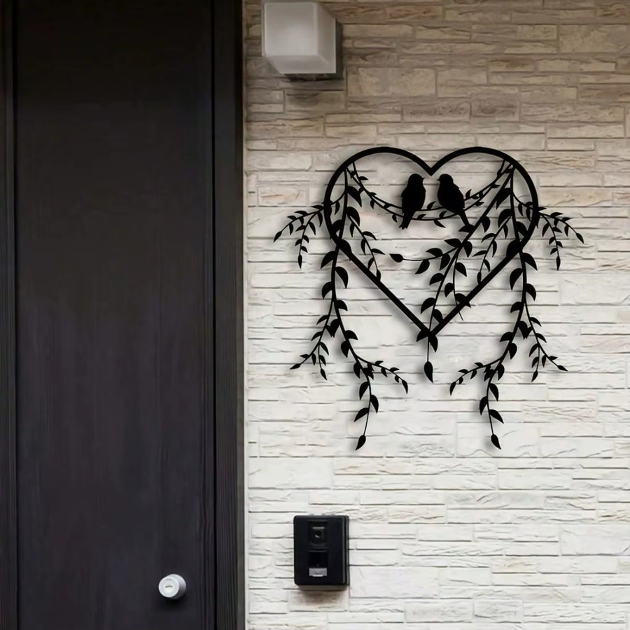 CIFBUY Herzförmige Wanddekoration aus Metall in Schwarz mit Vogel- und Blumenmotiv, B/H: 39,9 x 39,9 cm - Bild 4