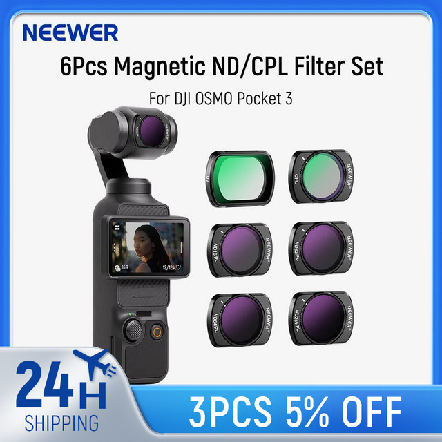 NEEWER Magnetisches ND/CPL-Filterset für DJI OSMO Pocket 3, 6er-Pack in Schwarz mit UV, CPL, ND16, ND32, ND64 und ND256 Filtern - Bild 1