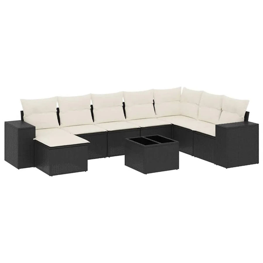 vidaXL 9-tlg Garten-Sofagarnitur in L-Form aus schwarzem PE-Rattan mit Kissen und pulverbeschichtetem Stahlgestell - Bild 2