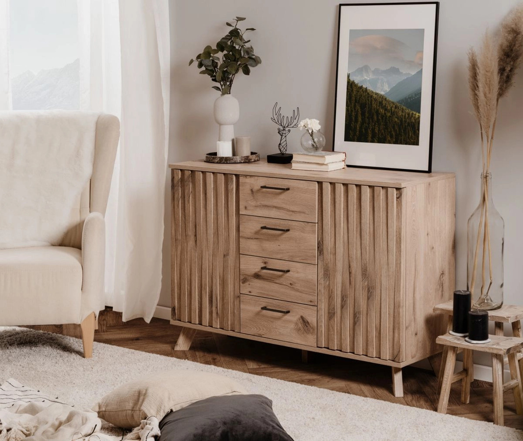 Kommode Douro von Furn.Design in Schweden Eiche mit 3D Relief und Push-to-Open, Breite: 127 cm - Bild 2