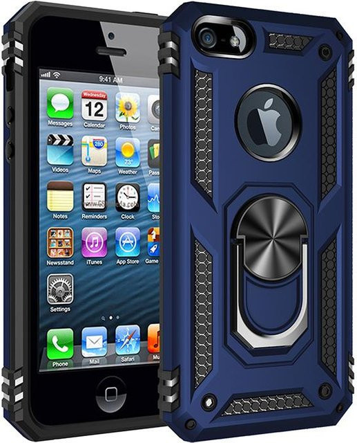 Stoßfeste Luxus-Schutzhülle für Apple iPhone mit magnetischem Ring und Vollabdeckung in Blau - Bild 1