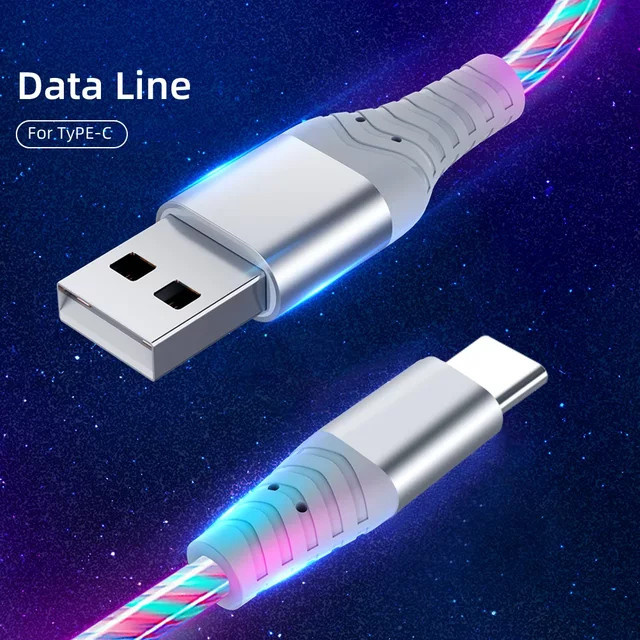 OIITH USB-C Schnellladekabel mit LED-Streamer-Licht in Rot und Multicolour für Huawei, Xiaomi und POCO - Bild 1
