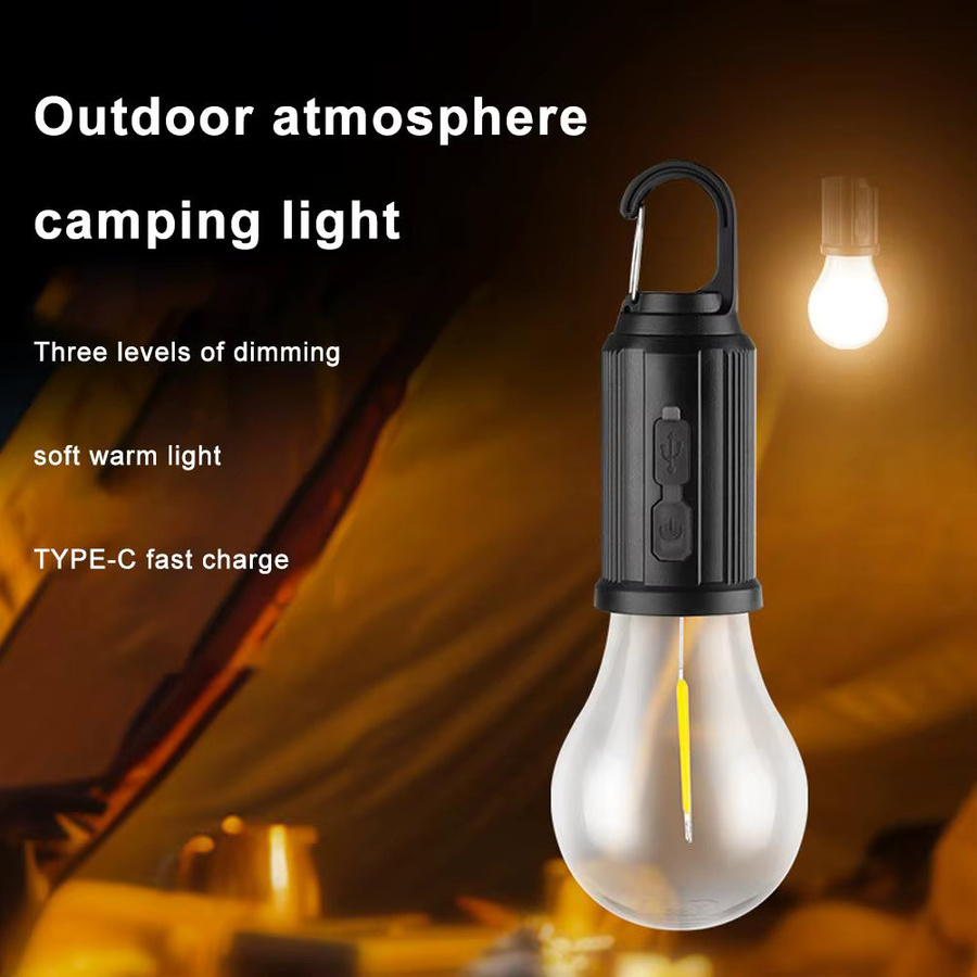 Solarbetriebene LED-Campinglampe mit Haken und USB-C Anschluss, schwarze Zeltlaterne mit warmweißem Licht - Bild 5