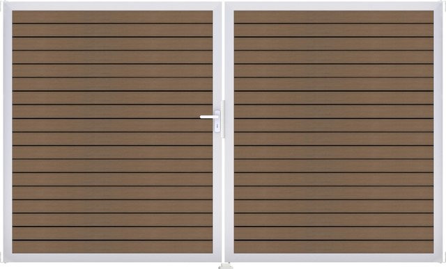 GroJa 2-flügeliges Tor Solid Rhombus in Teak Co-extrudiert, Farbe Braun, B: 306 cm, H: 180 cm, DIN Links - Bild 1
