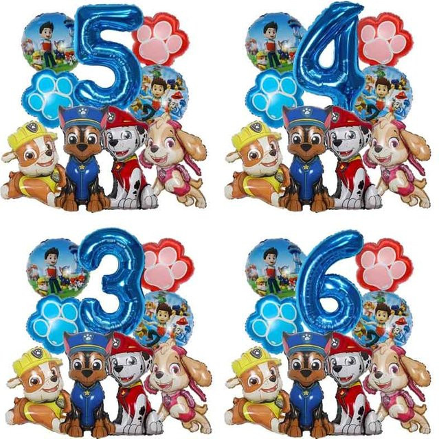 9-teiliges Paw Patrol Geburtstagsdeko-Set mit Chase und Zahlen-Aluminiumballons in Mehrfarbig für Kinderpartys - Bild 1