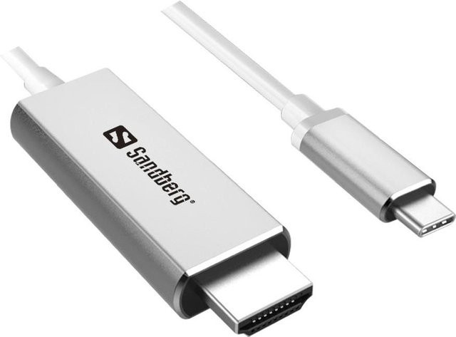 Sandberg Video und Audio Kabel USB-C auf HDMI in Silber, 2 m, 4K Unterstützung - Bild 1