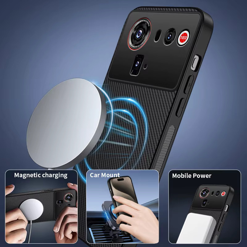 ZTE nubia Z80 Ultra und Z70 Ultra Leder-Magnetische Hülle mit Kohlefaser-Textur in Schwarz mit MagSafe und Kameraschutz - Bild 2