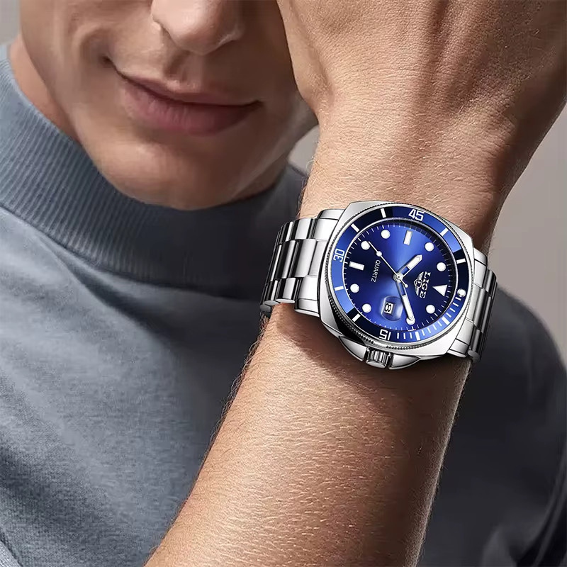 LIGE Armbanduhr Quarz, Edelstahl, Blau, Herren - Bild 5